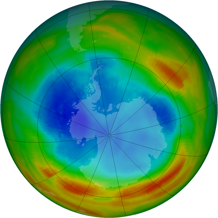 Antarctic ozone map for 21 August 1988
